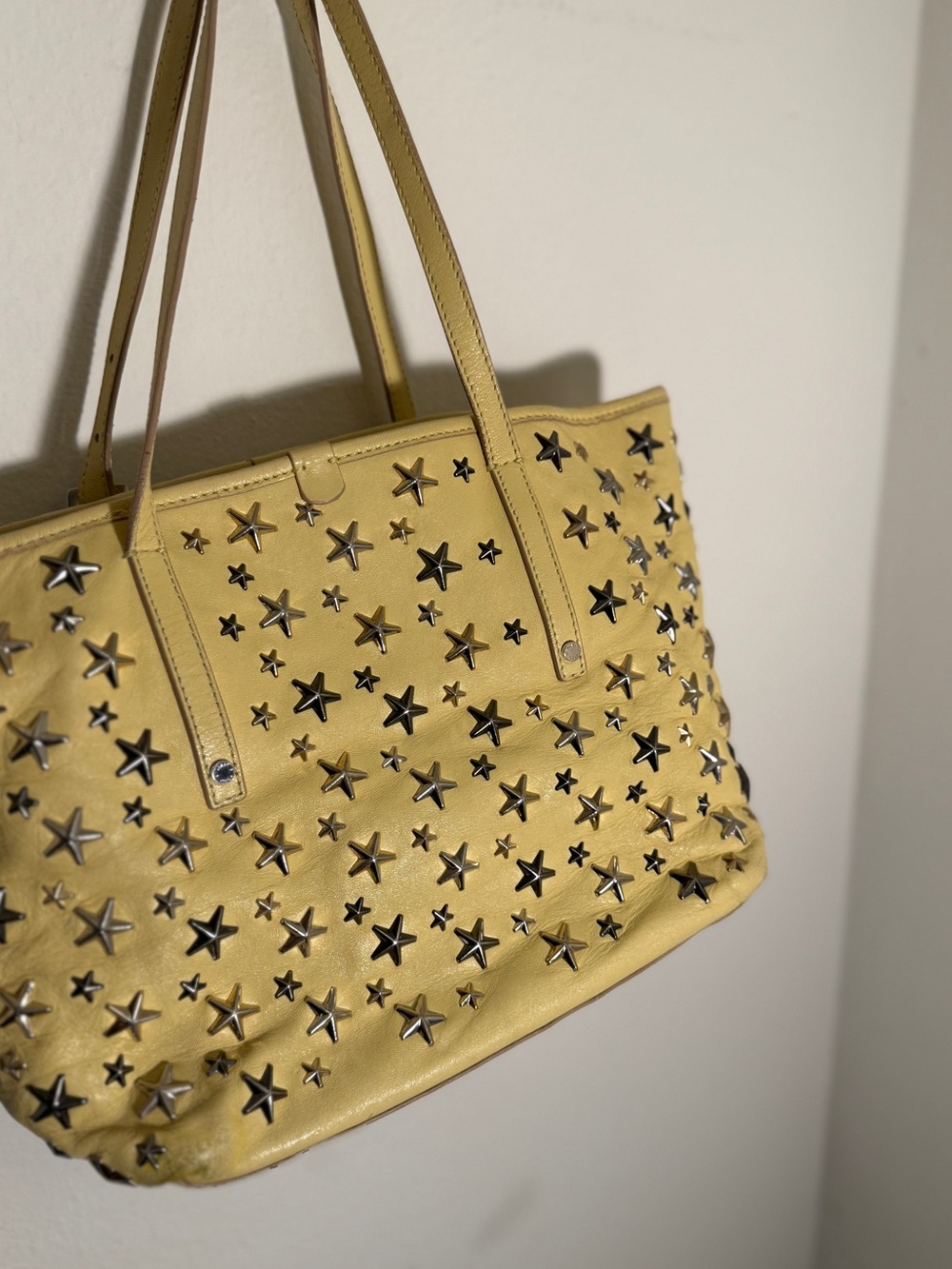 Jimmy Choo Yellow Leather Star-Stud Tote Bag